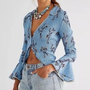 Free People Amelia Smocked Bell Sleeve Blouse